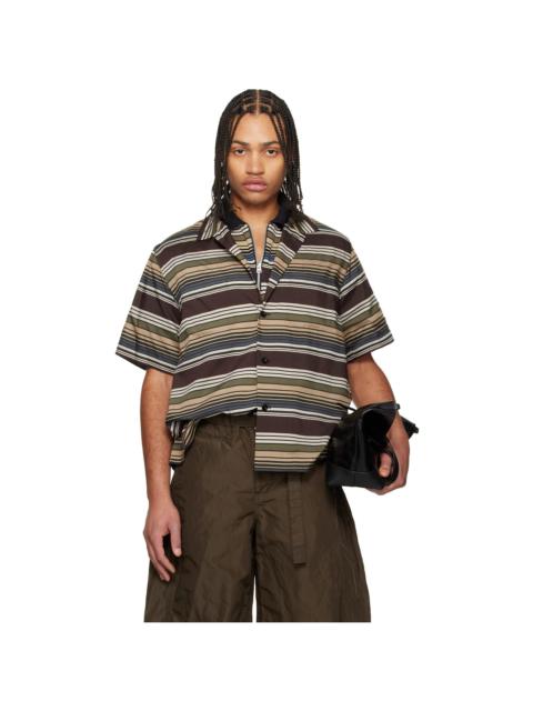 sacai Beige & Brown Horizontal Stripe Shirt