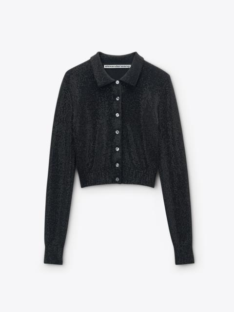 Alexander Wang Black Wool-Blend Hotfix Polo Cardigan