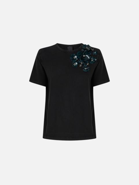 PINKO T-SHIRT WITH JEWEL FLOWERS