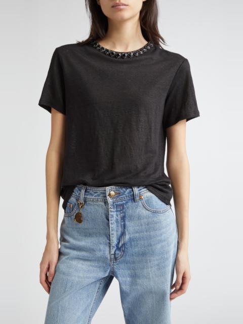 Zimmermann Zimmermann Crystal Embellished Linen T-Shirt in Black at Nordstrom