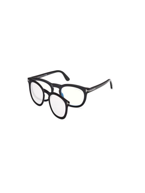 TOM FORD Open Box - Tom Ford Blue Light Block with Photochromatic Clip On Round Men's Eyeglasses FT5993-B 005