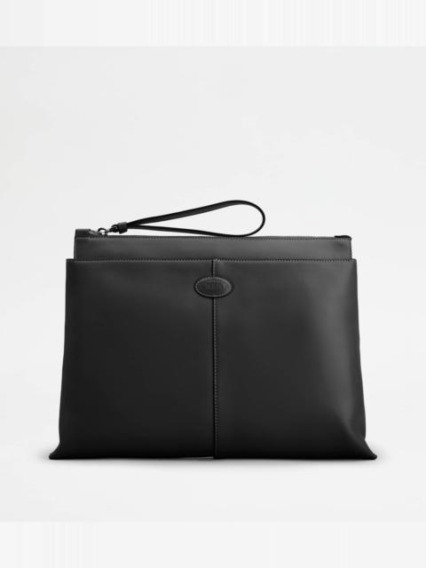 Tod's DOCUMENT HOLDER POUCH IN LEATHER MEDIUM - BLACK