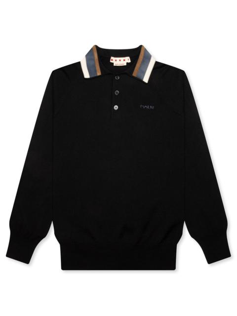 Marni LIGHT WOOL WITH PATCHWORK GAUGE POLO - BLACK