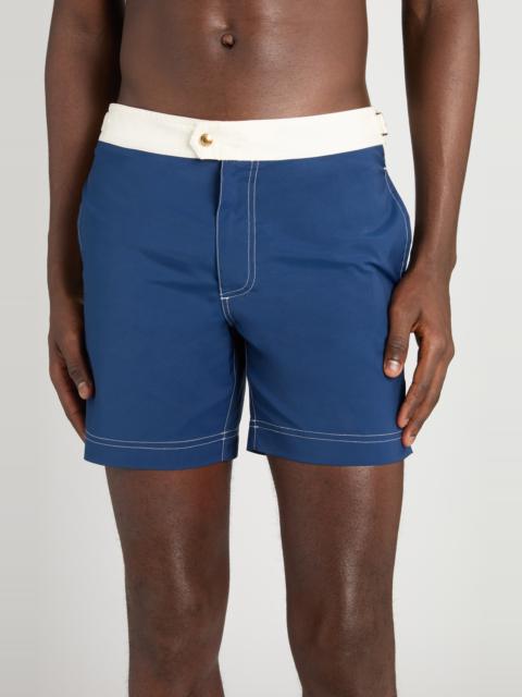 TOM FORD TOM FORD Microcompact Poplin Swim Trunks in X7Baw Dark Blue/White at Nordstrom