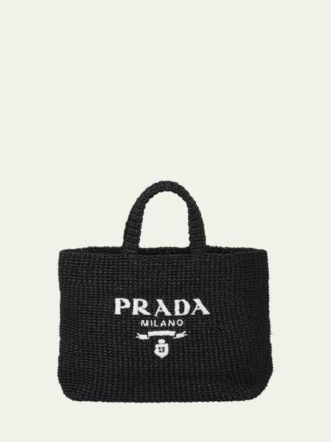 Prada Logo Striped Raffia Shoulder Bag