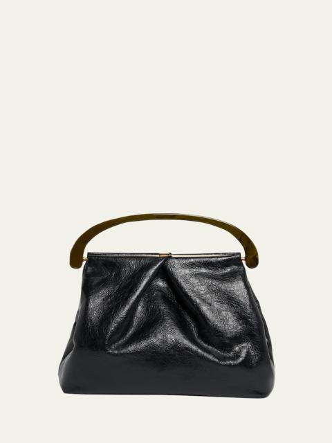 Dries Van Noten Pleated Crinkled Leather Top-Handle Bag