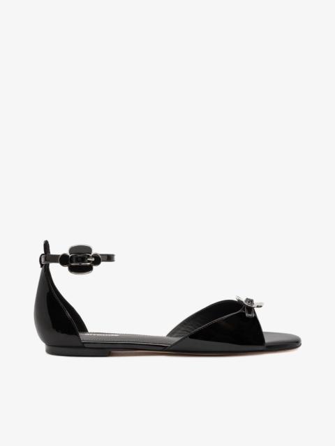 Larroudé Tinx Flat Ankle Sandal In Black Soft Patent