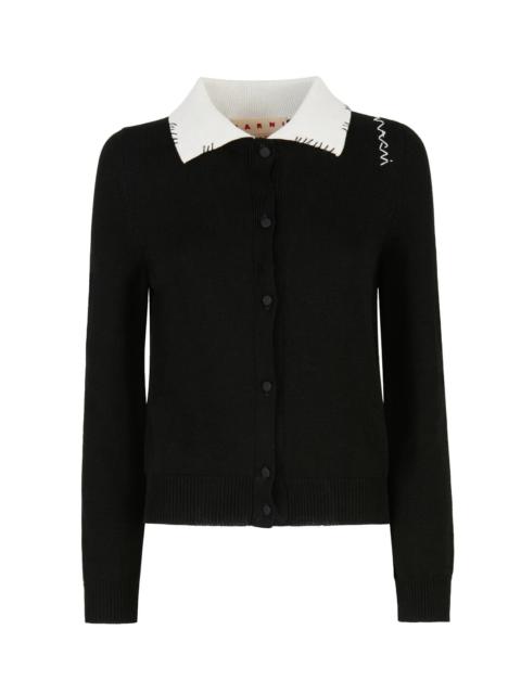 Marni BLACK COTTON CARDIGAN WITH MARNI MENDING