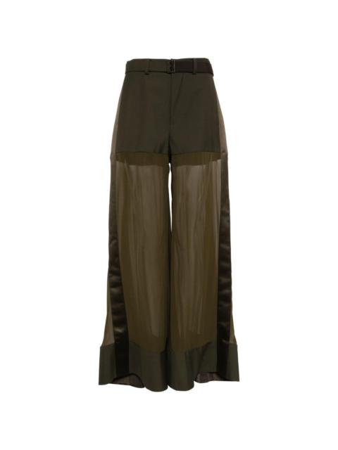 sacai high-waisted belted silk trousers