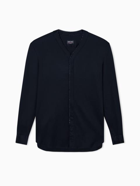 GIORGIO ARMANI Giorgio's silk interlock shirt with rhinestone piping