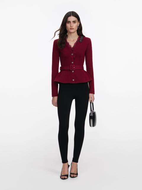 self-portrait Burgundy Crystal Trim Cardigan