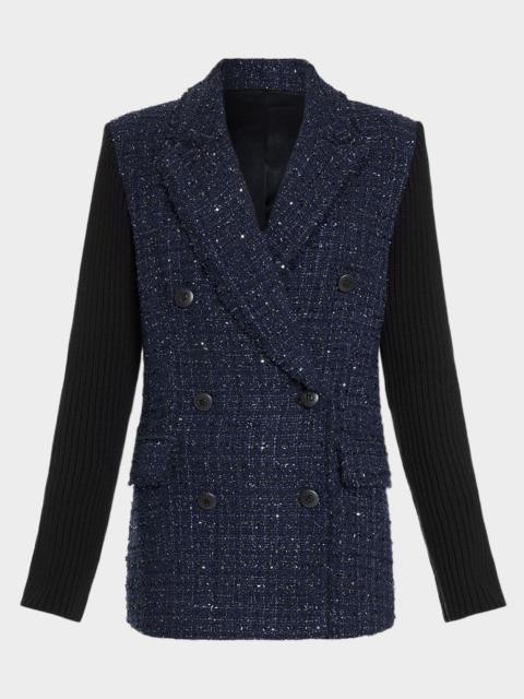 RAMY BROOK Elsa Double-Breasted Sequined Tweed Blazer