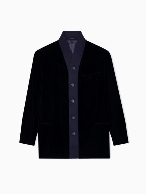 GIORGIO ARMANI SINGLE-BREASTED JACKET IN VELVET WITH KNIT DETAILS