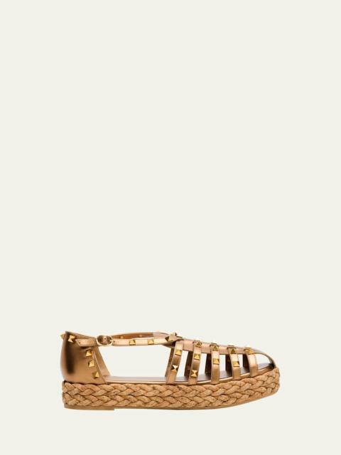 Valentino Rockstud Metallic Espadrille Fisherman Sandals