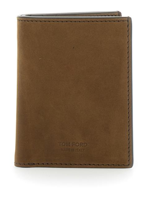 TOM FORD Tom Ford Men Brown Leather Card Holder With Logo Lettering On The Front For Men