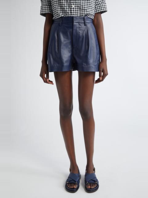 Marni Marni Pleated Leather Shorts in Blue at Nordstrom