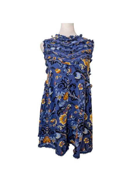 Other Designers FP to Love Bohemian Blue Floral Ruffle Keyhole Tunic Small