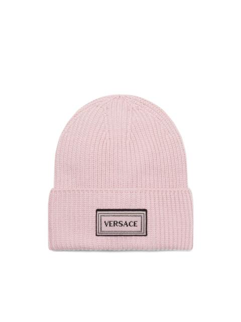 VERSACE logo-patch ribbed beanie hat