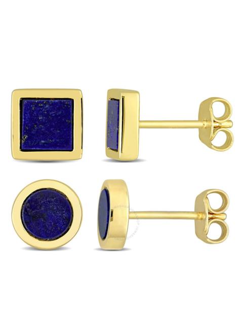 Other Designers Amour Men's 2-Piece Set 1 5/8ct TGW Lapis Square and Round Stud Earrings in Yellow Silver