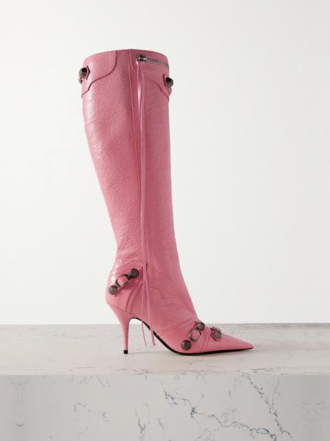 BALENCIAGA Cagole Embellished Textured-leather Knee Boots