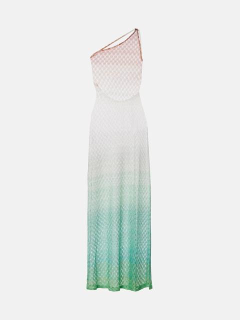 Missoni Open-knit one-shoulder lamé beach cover-up