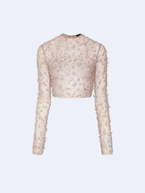 LAPOINTE Embroidered Mesh Cropped Top