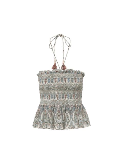 VERONICA BEARD DAMSEY SMOCKED HALTER TOP