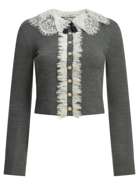 self-portrait Self-portrait Sweater with Lace Collar Grey