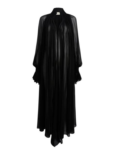 KHAITE Edgar Pleated Silk-Chiffon Maxi Dress black