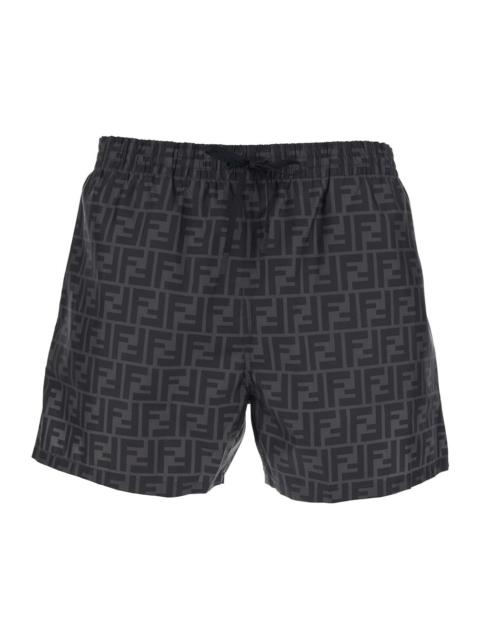 FENDI Fendi Men Grey Swim Shorts With Elastic Drawstring Waist And All-Over Ff Motif In Tech Fabric Man