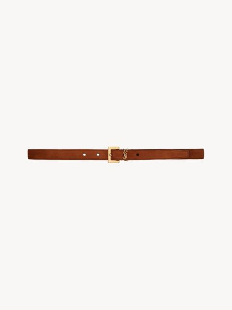SAINT LAURENT cassandre thin belt with square buckle in suede