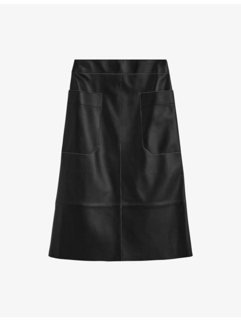 JOSEPH Blomfield Side-Pocket Leather Midi Skirt