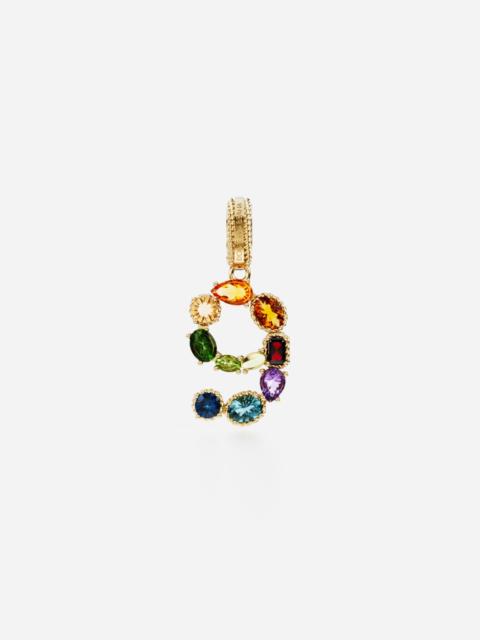 Dolce & Gabbana 18 kt yellow gold rainbow pendant  with multicolor finegemstones representing number 9