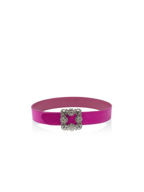 Manolo Blahnik Fuchsia Satin Crystal Buckled Belt