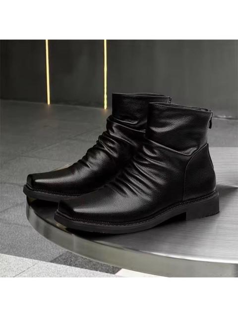 Other Designers Japanese Brand - Black Split Leather Square Toe Side-Zip Boots