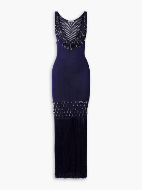 rabanne Fringed embellished crochet maxi dress