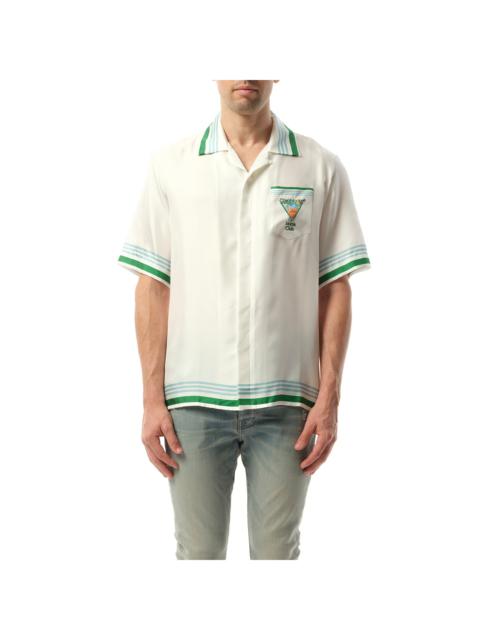 CASABLANCA Metaphysical Tennis Icon Cuban Collar Shirt in White/Green