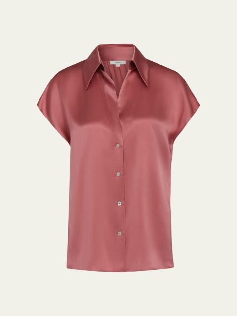 Vince Cap-Sleeve Ruched-Back Silk Blouse