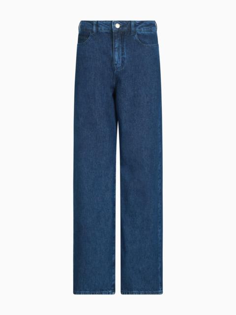 EMPORIO ARMANI J8B MID-RISE WIDE-LEG DENIM JEANS WITH ALL-OVER RHINESTONES