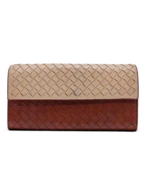 Bottega Veneta Intrecciato Unisex Leather Long Wallet 150509 Beige Brown