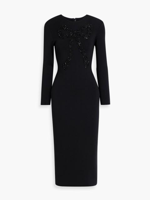 CAROLINA HERRERA Bow-detailed embellished wool-blend midi dress