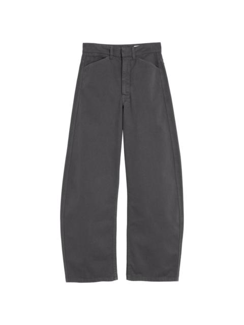 high-waisted curved trousers