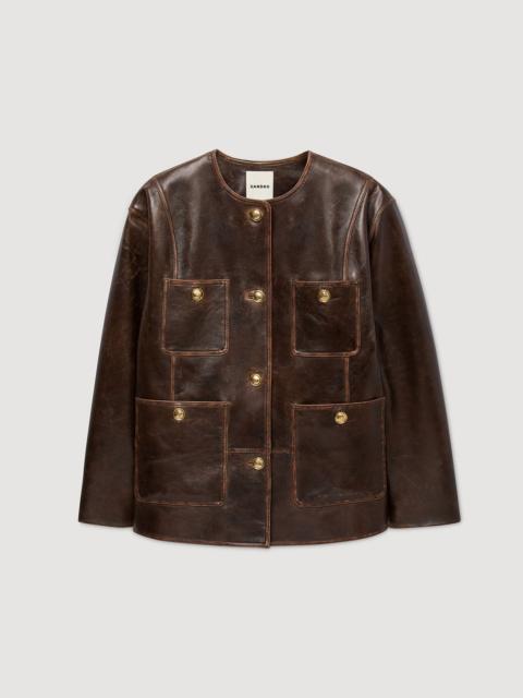 Sandro LONG DISTRESSED LEATHER JACKET