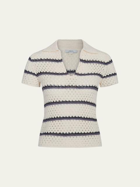 Vince Stripe Short-Sleeve Macrame Top