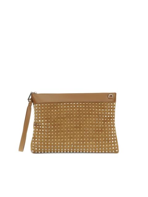 Christian Louboutin spike-embellished suede clutch bag