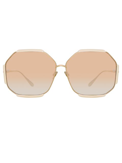 LINDA FARROW MARGOT HEXAGON SUNGLASSES IN CREAM