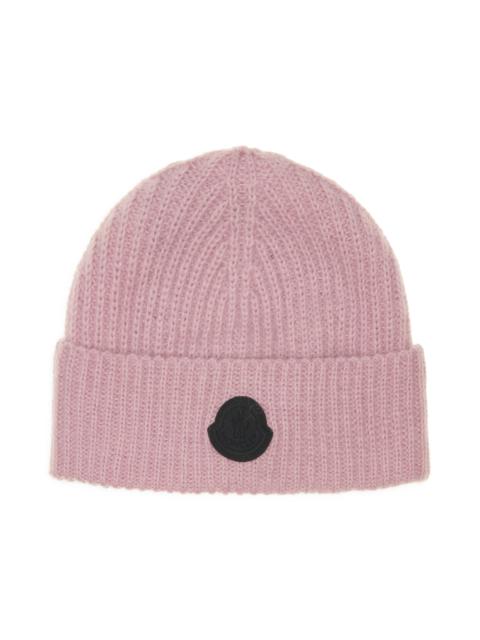 Moncler Moncler Logo Patch Wool & Mohair Blend Beanie in Dawn Pink at Nordstrom
