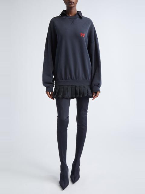 BALENCIAGA Balenciaga Hybrid Long Sleeve Cotton Sweatshirt Minidress in Faded Washed Black at Nordstrom