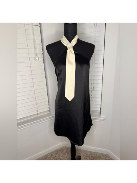 Other Designers FLAT WHITE - Chic Black and Cream Tie-Neck Mini Dress