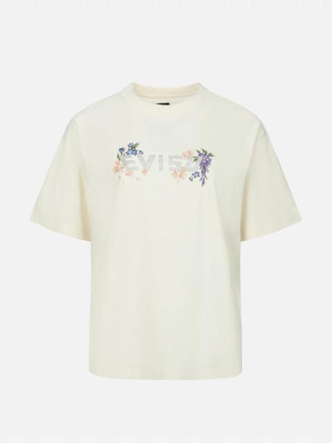 EVISU FLORAL PRINT AND RHINESTONE LOGO OVERSIZED T-SHIRT